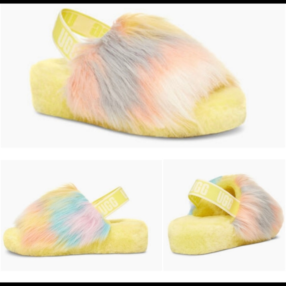 NWT UGG Fluff Yeah Women's Tie-Dye Shearling Slingback Sandal Slipper in… - Picture 3 of 10